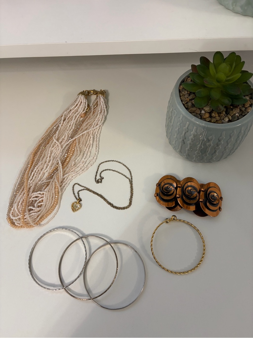 Costume Jewelry Lot Statement Necklace, Bangles, Copper Bracelet&Heart Necklace
